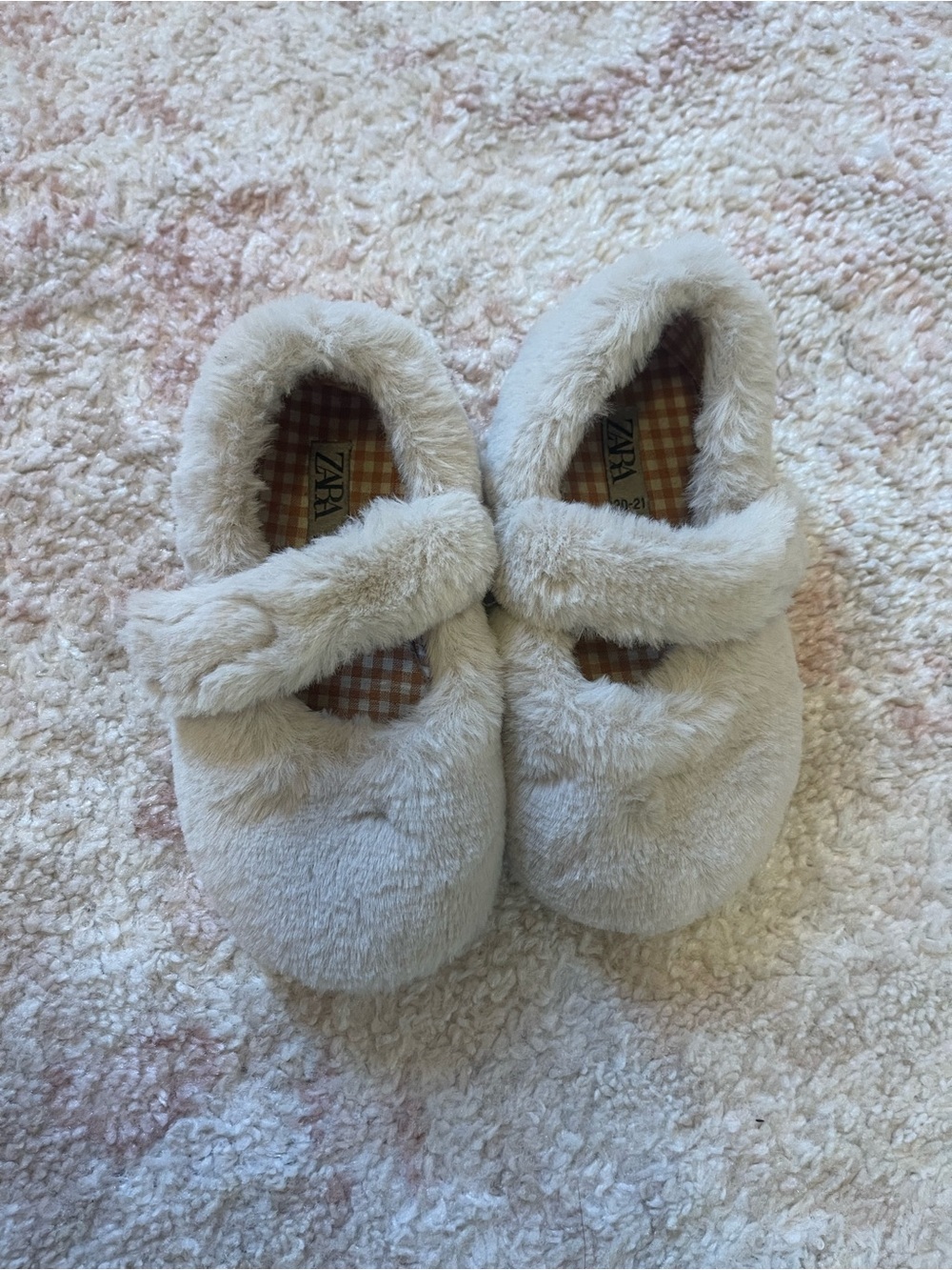 ZARA Cream Faux-Fur Mary Jane Slippers for Kids